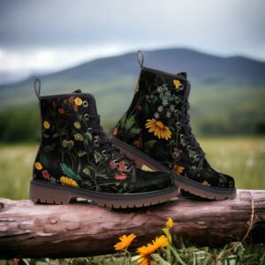 Boho Daisy Flower Leather Boots Fleece Fur Boots Boho Daisy Flower Leather Boots Fleece Fur Boots