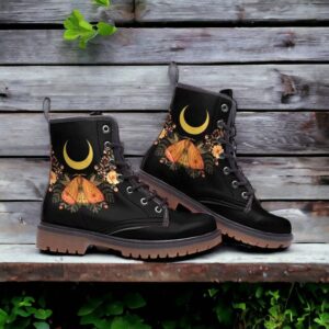 Celestial Floral Moon and Moth Leather Boots Fleece Fur Boots Celestial Floral Moon and Moth Leather Boots Fleece Fur Boots