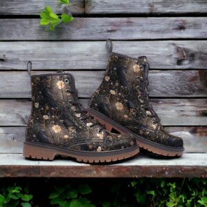 Dark Garden and Crows Ravens Leather Boots Fleece Fur Boots Dark Garden and Crows Ravens Leather Boots Fleece Fur Boots
