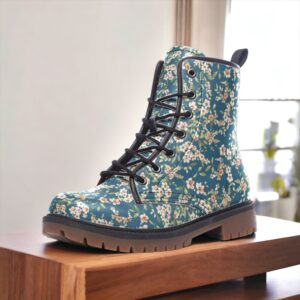 Blue and White Floral Leather Boots Fleece Fur Boots Blue and White Floral Leather Boots Fleece Fur Boots