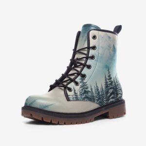 Mountain and Pine Trees Leather Boots Fleece Fur Boots Mountain and Pine Trees Leather Boots Fleece Fur Boots