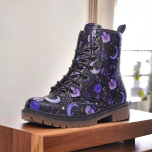 Purple Moons and Flowers Witchy Whimsigoth Leather Boots Fleece Fur Boots Purple Moons and Flowers Witchy Whimsigoth Leather Boots Fleece Fur Boots
